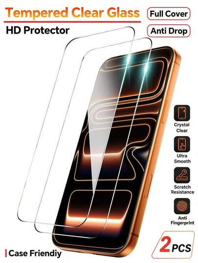 2pcs - Full Coverage High Definition 2.5D 9H Tempered Glass Screen Protector With Silk Screen Printed Black Border. Compatible With IPhone 18Promax/18Pro/17 Pro Max/17 Pro/17 Air/17, 16 Pro Max/16 Pro/16 Plus/16, 15/15 Plus/15 Pro/15 Pro Max, 14/14 Plus/14 Pro/14 Pro Max, 13/13 Mini/13 Pro/13 Pro Max, 12/12 Mini/12 Pro/12 Pro Max, 11/11 Pro/11 Pro Max, X/XS/XS Max, 8/8 Plus/7/7 Plus Series.