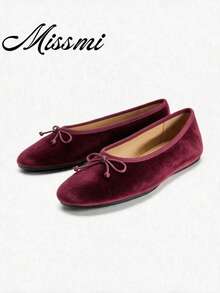 2026 Spring/Summer New Women's Bow Decor Ballet Flats - Burgundy - View 1