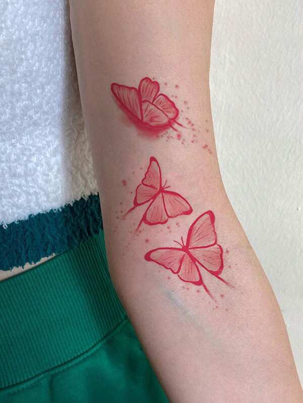 1 pieza Pegatina de tatuaje temporal impermeable con patrón de mariposa rosa estética de Halloween para maquillaje, calle, fiesta, regalo, brazo, hombro, cuello, clavícula, cintura, abdomen, Body