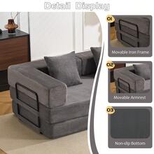 Floor Couch, Compression Sofa, Convertible Floor Sofa Bed-With Pillow Back Support Armrest, Comfy Futon Couch Lounge Sleeper Bed, Corduroy Fabric, For Living Room Bedroom, Dark Grey, 185 X 92.5 X 60 Cm - Dark Grey - View 5