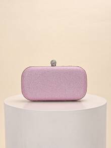 1pc Luxury Rhinestone & Pearl Evening Clutch, Exquisite Handmade Beaded Handbag, High-End Formal Dress Crossbody Small Bag, Party Banquet Socialite Rhinestone Chain Handbag - Pink - View 7