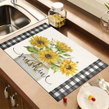1pc Absorbent Drying Mat, Sunflower Kitchen Decor Coffee Machine Mat, Laundry Room Accessory Handmade Coffee Pot Drip Tray, Kitchen Floor Mat, Dining Table Mat, Kitchen Countertop Dish Drying Mat, Breakfast Mat, Heat-Resistant Drip Tray With Non-Slip Pad, Diatomaceous Earth Drip Tray, Stain Hiding, Super Absorbent Kitchen Drip Tray, Easy To Clean Dish Rack Mat, Perfect For Kitchen, Dining Table, Coffee Shop, Bar, Holiday, Party, Home Decor, Holiday Gift - Multicolor - View 3