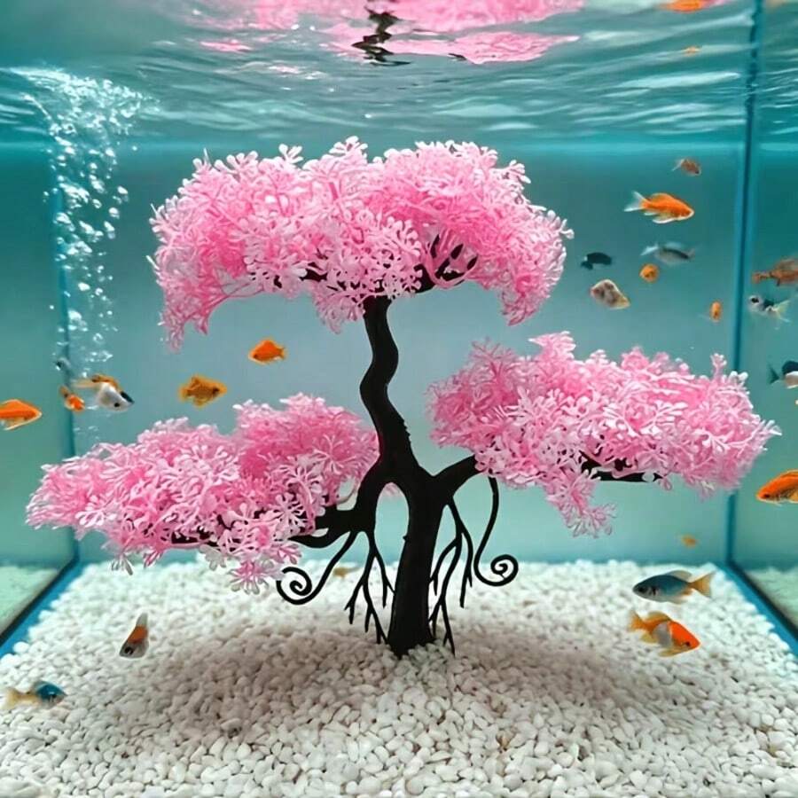 Aquarium Cherry Blossom Tree Ornament, Artificial Snow Scene Tree Decoration, Suitable For Freshwater And Saltwater Fish Tank Background Decoration, Fish Hiding Cave Habitat, 2026 New Model - A - View 1