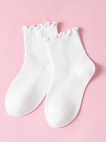 5/10 Pairs Kids All-Season White Ruffle Lace Princess Socks, Simple & Comfortable, Suitable For Daily Wear, Travel And Sports - White - View 9