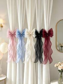 1/2pcs Silk Bow Window Curtain Tie Backs, Lace Ribbon Bow Curtain Clips, French Bow Rope Fixers Decor Suitable For Wedding, Home, Bedroom, Office - Bow-tie Curtain Tie - View 4