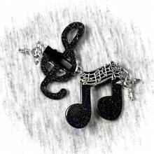 Black Flash Musical Note Treble Clef Hair Clip, Vintage Silver Staff Heart Key Pendant Lolita Music Girl Side Clip Halloween - Multicolor - View 5