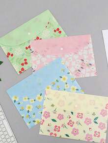 1pc/20pcs A4 Test Paper File Bag Button Sealing Paper Letter Storage Bag Fresh Flowers Transparent Folder Button Information Bag Office Supplies File Bag Suitable For Office School Waterproof Flower Design(Some Small Parts Have Random Color) - Floral Document Bag - View 11