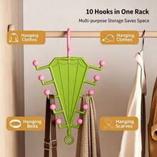 Umbrella Shaped 10-Hook Clothes Rack, Space-Saving Wardrobe Organizer, Multi-Functional Storage Rack For Straps, Hats, Belts And Scarves - Multicolor - View 2