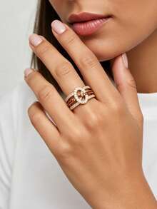ZHIXUN 1pc French Fashion Exquisite Synthetic Zirconia Ring, Suitable For Women, Applicable For Party Wear, Daily Wear And Year-Round Use, Perfect For Holiday Gifts - Ring - View 2
