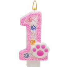 Pink Number Birthday Candles, Cat Paw Print Pet Theme Cake Decoration - Birthday Candles - View 1