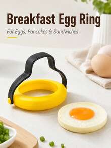 1pc Round Egg Pancake Mold With Foldable Handle, Easy Release Breakfast Shaping Mold For Fried Eggs, Mini Pancakes, Sandwiches, Brunch, Home Kitchen Meal Prep And Daily Cooking Tool - Multicolor - View 3