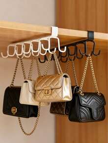 1/2pcs Hat And Bag Storage Rack, Belt Storage Rack, Closet Accessory Storage Rack, 6 Hat Hooks, Closet Clothing Storage Rack, Drill-Free Easy Storage Rack, Closet Hook Organizer, Longest Side 10.2 Inches, Second Longest Side 8.6 Inches, Height 3.1 Inches - Upgraded White - View 8