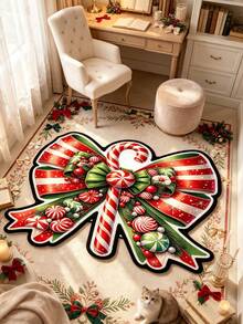 1 pieza Alfombra decorativa con lazo grande de Navidad, decoración de dormitorio, alfombra pequeña, alfombra, decoración del hogar, alfombra de sala de estar, alfombra pequeña de sala de estar, alfombra de dormitorio, decoración del hogar de sala de estar, alfombra para exteriores, alfombra lavable, regalo de graduación - Multicolor - Ver 2