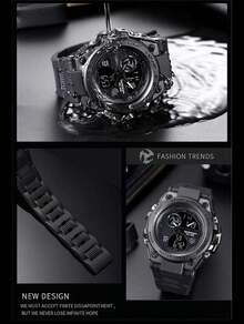 Men's Digital Sports Watch, 30M Water Resistant, LED Light, Stopwatch And Alarm, Military Style With Gift Box - Black - View 7