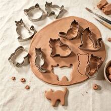5/9pcs Cat Ceramic Clay Cutter Stainless Steel Cutting Mold For Ceramic Clay Fridge Magnet Keychain Pendant Small Gift Making - Silver - View 6