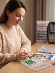 2-In-1 Diamond Painting Tray Storage Set, 32/64pcs | Diamond Drill Alignment Tray, Transparent EVA Box, Includes Numbered Stickers - A - View 7