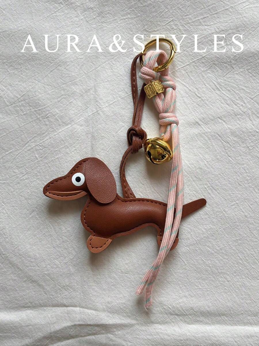 New Dachshund Puppy Color Block Braided Rope Bag Charm Decorative Pendant,Purse Charms - Brown - View 1