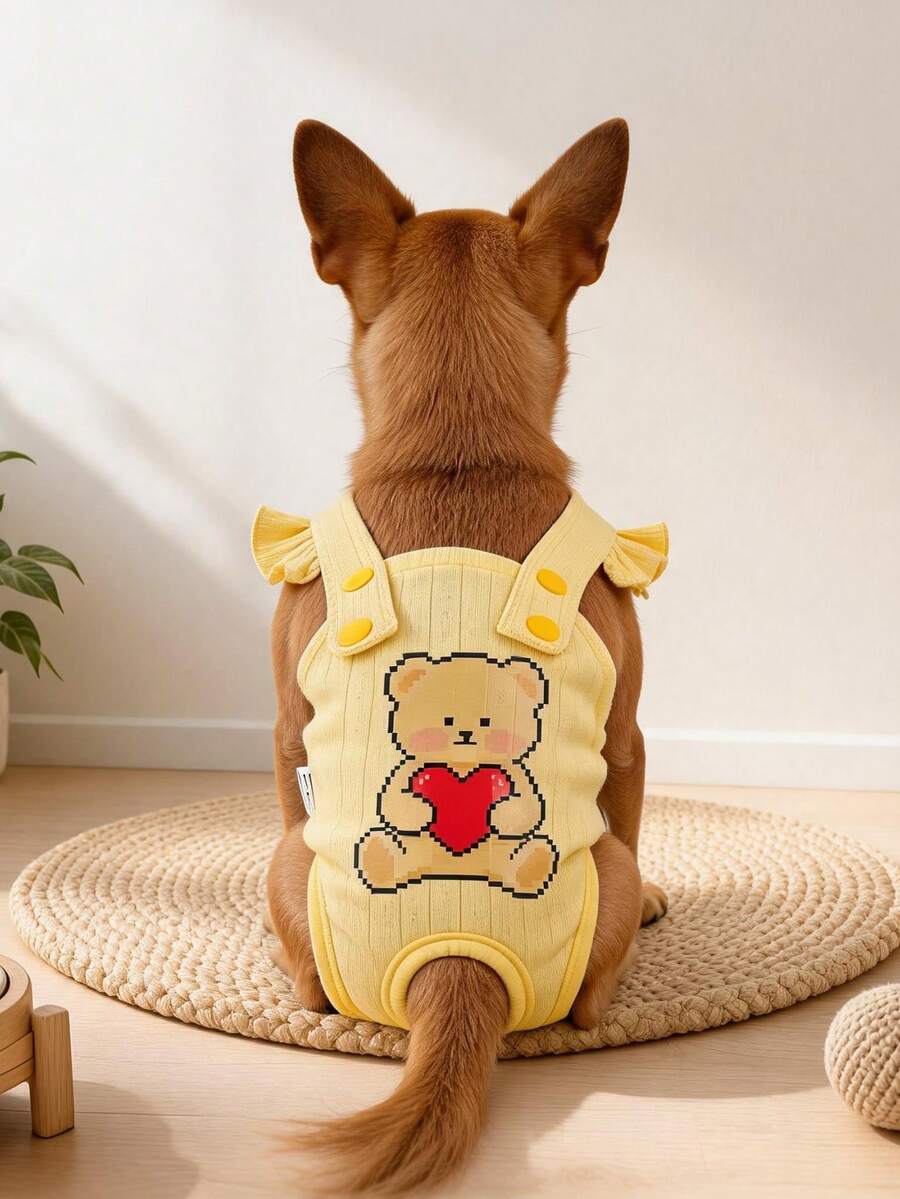 PETCIRCLE 1件裝寵物衣 秋/冬新款 小狗幼犬貓用 可愛寵物彈性不勒身 親膚布料 Fifi 尿布褲 - 黃色熊 - 彩色 - 查看 1