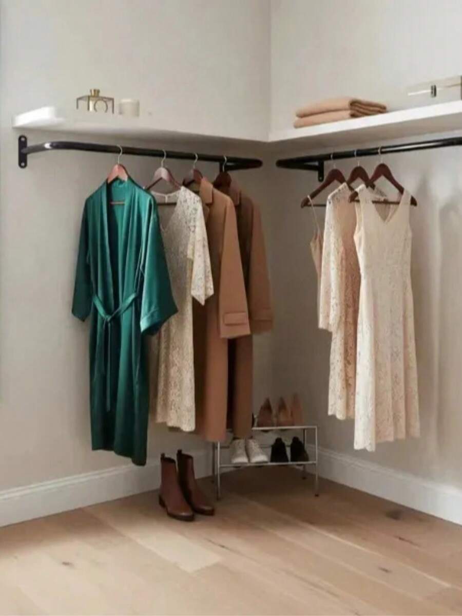 Araras Roupas Cabideiro Organizador Closet De Parede em Ferro Preto Reforçado - Visão 1