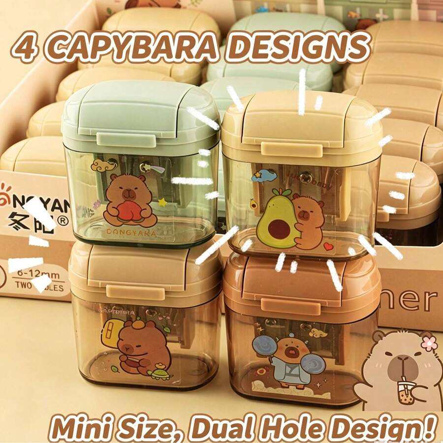 1pc Animal Capybara Portable Pencil Sharpener (Random Color) - Cartoon Dual-Hole Design, No Battery Required, Plastic Material, Suitable For Home And Classroom Use | Fun Design [Durable Student Pencil Sharpener, Various Colors, Compact And Portable] - Multicolor Random - View 1