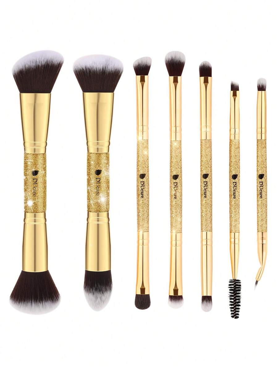 DUcare Golden 7-Piece Shimmer Multi-Functional Dual-Ended Makeup Brush Kit, All-In-One Foundation Powder Concealer Contour Eyeshadow Makeup Brush Collection, Crafted With Synthetic Fibers For A Flawless, Portable And Essential Beauty Brush Tool - Gold - View 1