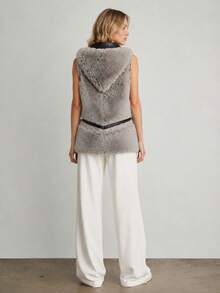 Vest With Collar. Snap Closure. Lined. 2 Pockets. Front Slightly Longer Than Back. Hip-Length. - Grey - View 3
