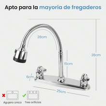 Grifo de cocina con rociador, grifo de cocina de dos manijas con tubo flexible en forma de cuello de cisne, grifo cromado de dos funciones para fregadero de cocina (cuerpo de latón, fácil instalación) - A - Ver 4