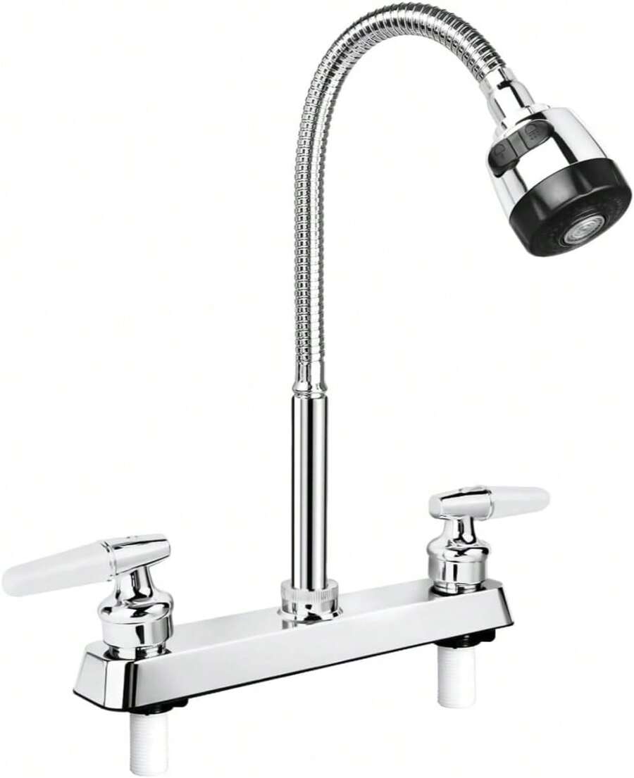Grifo de cocina con rociador, grifo de cocina de dos manijas con tubo flexible en forma de cuello de cisne, grifo cromado de dos funciones para fregadero de cocina (cuerpo de latón, fácil instalación) - A - Ver 1