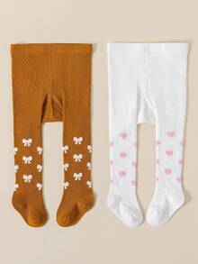 1/4 Pairs Of Baby/Girl Pantyhose, Cute Bow/Heart Pattern, Soft Elastic Knitted Stockings, Suitable For Daily Wear/Travel In Spring And Autumn - Multicolor - View 4
