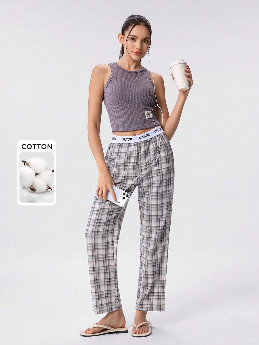 Loungeista Conjunto de pijama con diseño de rayas punteadas para mujer - Gris Oscuro - Ver 1
