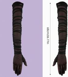 1 Pair Black Sheer Lace Tull Gloves, Retro Elbow Length, Fit For Parties, Opera Occasions And Costume Matching - View 2