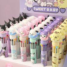 SANRIO 1 buah Pulpen Ballpoint Kartun 10 Warna, Pulpen Perencana Multi-Warna yang Dapat Diklik untuk Pelajar, Pulpen Stabilo dengan Nilai Estetika Tinggi, Untuk Pelajar, Pekerja Kantoran, Musim Kembali ke Sekolah, Hadiah untuk Teman Sekelas, Guru, Teman, Keluarga. - A - View 4