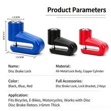 1pc Motorcycle/Electric Bike/Bicycle Anti-Theft Disc Brake Lock, With 2 Keys And Mounting Bracket, 3 Colors Available - Multicolor - View 7