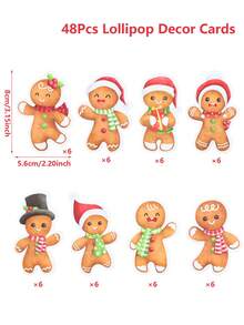 48pcs Christmas Cartoon Gingerbread Man Lollipop Cardstock, Christmas Mixed Style Lollipop Decoration Cardstock, Gingerbread Man Shaped Lollipop Cardboard, Christmas Candy Paper Packaging, Christmas Party Supplies, Christmas Party Decoration, Christmas Home Decor, Autumn/Winter Holiday Decoration, Room Decor, Kitchen Decor, Christmas Gift, Party Favors, Christmas Gift Wrapping Supplies, 2027 New Year Home Holiday Party Decoration - Christmas Gingerbread Man - View 6