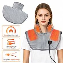 Selendang Penghangat Musim Dingin Baru Bertenaga USB dengan Resleting, Kancing, Kerah, Penghangat Leher & Bahu, Rompi Termal - A - View 1