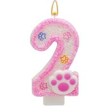Pink Number Birthday Candles, Cat Paw Print Pet Theme Cake Decoration - Birthday Candles - View 8