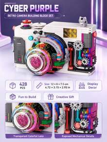 1pc 428-556 PCS Retro Camera Building Blocks, 4 Styles Available, Semi-Mechanical Camera Model Toy, Visible Gear Details, Mini Bricks DIY Creative Build, Desktop Display Ornament, Gift Idea For Home Office Shelf Decor - Clear - View 11