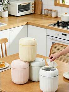 Mini Desktop Trash Can With Flip Lid, Prevents Odor Spread, Suitable For Storing Fruit Peels, Paper Scraps And Other Desktop Waste, Keeps Desktop Clean, Applicable For Bathroom, Home Desk, Coffee Table, Office, Living Room And Study - Multicolor - View 3