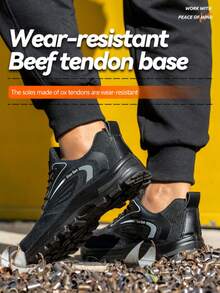 Botas de trabajo con punta de acero unisex, ligeras & transpirables, resistentes a pinchazos, duraderas & resistentes - negro (nuevo) - Ver 3
