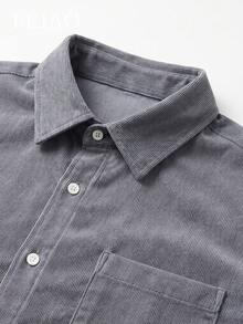 Men's Vintage Corduroy Long Sleeve Button-Down Shirt, Suitable For All Seasons, Casual Fashion - Grey - View 6