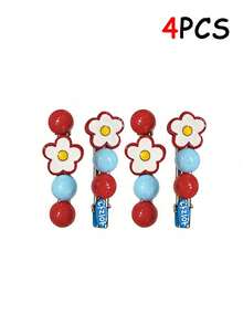 4/2pcs New Women's Front Hair Clips, Side Hair Clips, Exquisite Flower & Bird Beak Design Hair Accessories - Multicolor - View 7