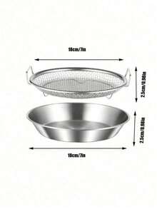 Haus Hana 1pc/2pcs Saringan Minyak Stainless Steel, Keranjang Penyaring Minyak Goreng Jaring Halus dengan Pegangan Ganda, Rak Pengeringan Penyaring Minyak Gaya Bingkai, Keranjang Penyaring Goreng Bulat, Cocok untuk Sayap Ayam - Set dua potong - View 9