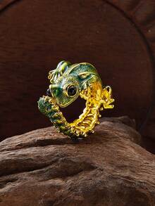 1 Gothic Lizard Ring Dopamine Cute Animal Hip-Hop Opening Thai Silver Adjustable Ring For Women - Green - View 4