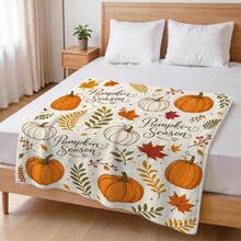 1pc Thanksgiving Autumn Decor Throw Blanket, Autumn Pumpkin Maple Leaf Berry Pattern Flannel Single-Sided Printed Blanket, Perfect For Holiday, Birthday, Sofa And Home Decor - Multicolor - View 7