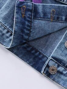 Girls' Denim Jacket/Cardigan, Autumn/Winter New Arrival, Sweet & Cute 3D Floral Embroidery, Light Blue Washed Denim Color, Ruffle Shoulder & Flutter Sleeve Design, Premium Cotton Denim Fabric, Versatile For Daily Wear With Dresses And T-Shirts, Suitable For Spring/Autumn Daily Outings, School And Gatherings - Light Wash - View 8
