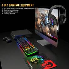 ATTACK SHARK*MANBASNAKE Wired Gaming Keyboard Mouse Headset Set, Rainbow LED Backlit Wired Keyboard, Over-Ear Headset With Microphone, Rainbow Backlit Gaming Mouse, Mouse Pad, Suitable For PC, Laptop - Black - View 2