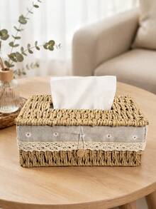 A Rectangular Tissue Box With A Woven Strap Cover, Bohemian Style Decorative Woven Tissue Box Holder, Suitable For Bathroom, Bedroom, Shelves, Living Room, Tissue Storage Container, Perfect For Home, Restaurant, Hotel - Multicolor - View 4