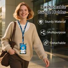 Personalized ID Set With Lanyard, Featuring A Retractable ID Holder, Retractable Clip, And Detachable Neck Lanyard, Vertical Design – Suitable For Women, Nurses, Doctors, Students, And Teachers (Sunflowers Under The Starry Sky) - Sunflowers Under the Starry Sky - View 3