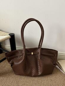 Korean Retro Woven Pattern Elegant Tote Bag New Large Capacity Casual Commute Shoulder Underarm Bag - Coffee Brown - View 8