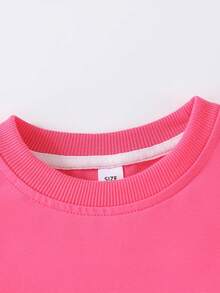 2 Pieces Set Girls' Flower Print Crewneck Long-Sleeve Sweatshirt And Flare Pants, Fashionable And Casual, Suitable For Autumn And Winter - Hot Pink - View 6